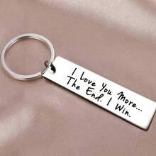 1pc Silver Stainless Steel Keychain, Engraved "I Love You More, The Ending Is I Win", Humorous Couple Keychain, Valentine's Day Birthday Funny Gift - Silver - View 3