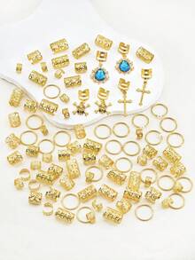 89pcs Luxury Alloy Hollow Rhinestone Hair Accessories Pendant, DIY Hair Beads Hair Clips Decoration - Gold - View 6