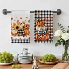 2件組黑白格紋向日葵疊加南瓜 Happy Fall 印花廚房抹布洗碗布，超細纖維聚酯材質，楓葉蝴蝶結南瓜裝飾手巾，感恩節居家裝飾、廚房裝飾、秋季裝飾，適用於餐廳廚房家居裝飾與送禮，40*60cm/45*70cm - 彩色 - 查看 8