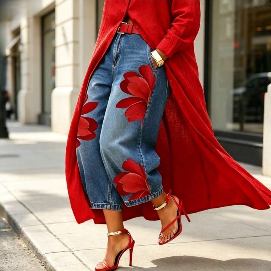 Women Jeans - Red - View 1