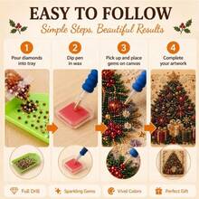 2D Shaped Christmas Diamond Painting Set, Pearl Rhinestone Wall Decor, Christmas Bells, Gingerbread House, Reindeer Socks, Tree Patterns, Canvas Decoration, Suitable For Living Room, Bedroom, Holiday Gift - Sets - View 2