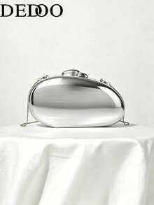 Women's Evening Clutch, Solid Color Mirror Pattern Metal Hard Shell, Detachable Chain Strap, Luxury Portable Hard Shell Women's Wallet, Suitable For Weddings, Parties, Balls - Silver - View 10