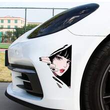 OUMINGYQ ملصق سيارة JDM أنمي فتاة عيون مثلثية، ملصق فينيل مقاوم للماء لتزيين جسم الدراجة النارية والنوافذ، بطانية خدش، إكسسوار تعديل السيارة، 13 سم/20 سم، أنماط متعددة A-F - خيارات متعددة متاحة - مشاهدة 3