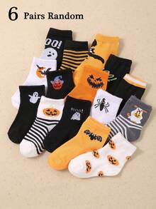 1/6/12 Pairs Kids Halloween Pumpkin Ghost Bat Spider Print Soft Breathable Non-Slip Mid Crew Socks Halloween Party Daily Autumn - Multicolor - View 11
