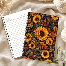 1PC A5 Sunflower Autumn Floral Spiral Notebook, 50 Pages/25 Sheets, Dark Blue Warm Yellow Sunflower Maple Leaf Berry And Vintage Botanical Design Journal For Daily Writing, Study Notes, Seasonal Records And Floral Theme Gifts - A5 - View 7