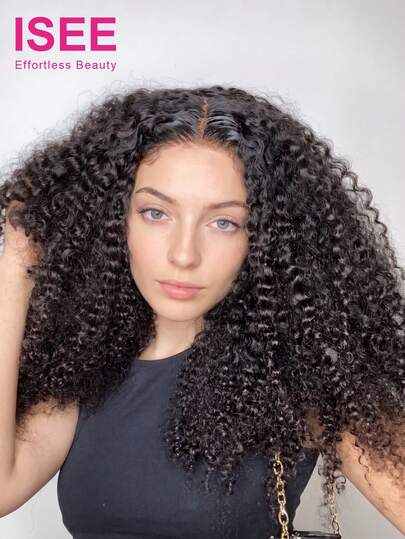 ISEE Peluca de Cabello Humano Rizada y Ondulada Wear Go Sin Pegamento Encaje HD 7x5 8-30 Pulgadas Densidad 180% Encaje Invisible Apariencia de Cuero Cabelludo Natural Línea del Cabello Pre-Depilada Mezcla Sin Costuras Fácil de Instalar Amigable para Principiantes