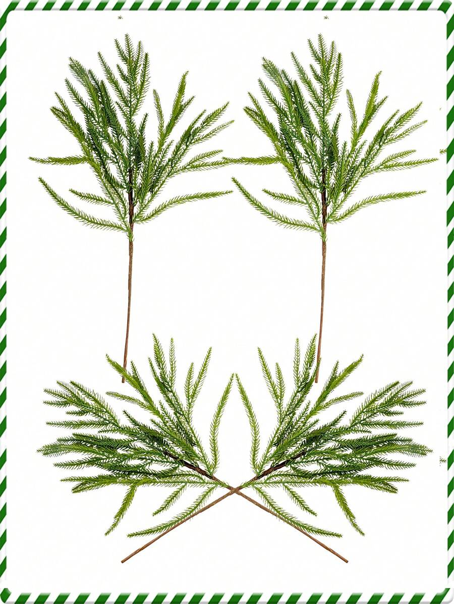 Green Artificial Pine Needle Branches, Faux Fir Pine Stems, DIY Christmas Wreath, Garland, Bouquet, Artificial Greenery For Wedding, Home, Tabletop, Holiday Decor, Photo Props - Green - View 1