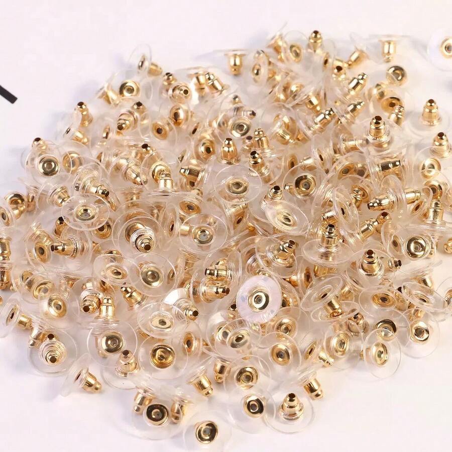 100pcs Gold Plated Disc Film Ear Plugs, Iron Bullet Head Ear Plugs, Butterfly Ear Plugs DIY Accessories - Gold - View 1