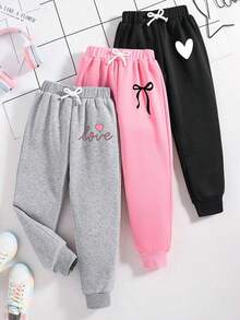 Set 3 Potong Celana Jogging Motif Hati dengan Ikat Pinggang untuk Anak Perempuan Remaja - MultiWarna - View 1