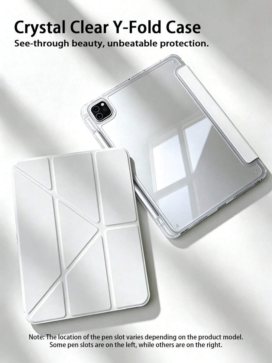 1 st transparent akryl Y-vikande vitt surfplattaskydd kompatibelt med iPad Mini6/Mini7/10.2/10.5/Air4/Air5/10.9/Pro11"/10th/Air 11-In.(M2)-2024/ Pro 11-In.(M4)-2024/ Air 11-Inch (M3) 2025/ (A16) 11 Inch 11th Generation 2025-modeller, flervinkligt justerbart ställ, inbyggd pennplats, högtransparent akrylskal på baksidan, stötsäkert, viloläge/väckning, minimalistiskt/klassiskt/casual skyddande skal - Vitt - Visa 1
