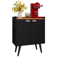 Aparador Buffet Balcão 2 Portas Pés Palito Retrô Com Puxador Linea Cantinho do Café Cozinha - Preto - Visão 3
