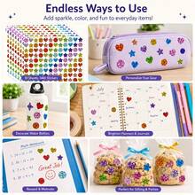 1440pcs/10 Sheets Colorful Laser Shiny Glitter Pattern Stickers, Geometric Style Colorful Stickers, Perfect For Office, Student Classroom, Gift Wrapping, Handmade Self-Adhesive Labels, Motivational Encouragement Star Stickers, Back To School Stickers, School Opening Decoration Stickers, Back To School Gifts - Multicolor - View 7