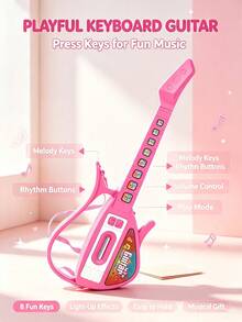 Rock Guitar Microphone Set, Made Of Hard Plastic, Built-In Interactive Sound Effects, Realistic Microphone With Adjustable Stand, Cartoon Mini Keyboard, And Cool Design, Suitable For Home Leisure Singing And Playing, Children's Music Experience, Leisure Playing And Singing, Discovering Musical Interest - Multicolor - View 5