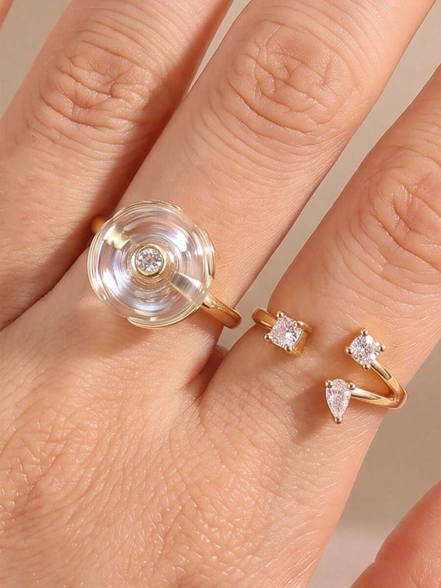 rakol 1件亮面立方鋯石旋轉花朵戒指，緩解焦慮禮物