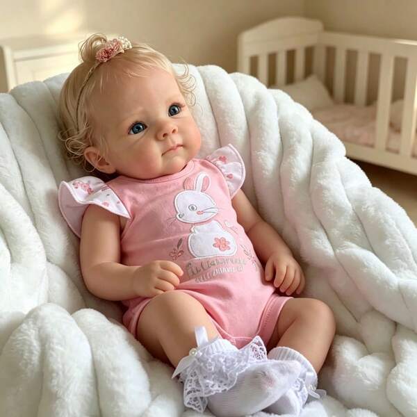 Bambola Reborn realistica da 48 cm - Neonato in morbido vinile con radici di capelli, espressione realistica e occhi azzurri permanentemente aperti, con accessori come biberon, tettarelle e altro - Giocattolo da collezione