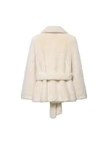 DEEKA Autumn/Winter New Women's European And American Style Fashion Belted Faux Fur Effect Coat Jacket - Beige - View 3