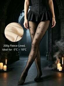 1pc Halloween Limited Spider Web Pattern Black Faux Sheer Tights, Soft Breathable High Elasticity Non-Constricting, Party Essential Multi-Scenario Outfit (Thermal Lined/Non-Thermal Lined) - Multicolor - View 11