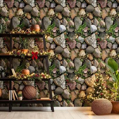 1 Gulungan Wallpaper PVC Premium Bermotif Batu dan Bunga, Perekat Mandiri, Ramah untuk Rumah Sewa, Efek 3D Vintage Modern, Mudah Dipasang, Cocok untuk Kamar Tidur, Ruang Tamu, Dinding Aksen, Renovasi Furnitur, Dekorasi Rumah Sewa, Penggunaan Sepanjang Musim, Dekorasi Natal.