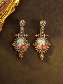 1 Pair Women's Fashion Vintage Earrings, Luxurious Niche Floral Tassel Water Drop Cute Sweet Cartoon Carved Earrings, Suitable For Holiday Party Wear - Multicolor - View 4