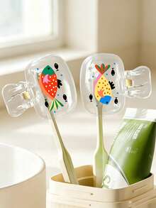 Colorful Sardine Themed Portable Toothbrush Case, Printed With Cute Sardine Pattern, Transparent Travel Toothbrush Storage Box, Toothbrush Head Protective Clip, Toothbrush Protective Cover, Convenient To Carry, Dust-Proof Design, Ideal Gift For Lovers, Friends, Family, Teachers, Travel Enthusiasts, Essential For Home, Dorm, Vacation. Suitable As Birthday Gift, Back To School Gift, Wedding Accessory, Teacher's Day Gift And Spring/Summer Essential - Multicolor - View 3