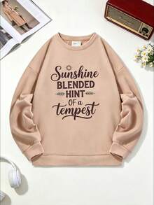 Kids' Casual Loose Crewneck Sweatshirt, Letter And Heart Print, Long-Sleeve Pullover, Suitable For Daily Wear In Spring And Autumn, Fashionable - Apricot - View 3