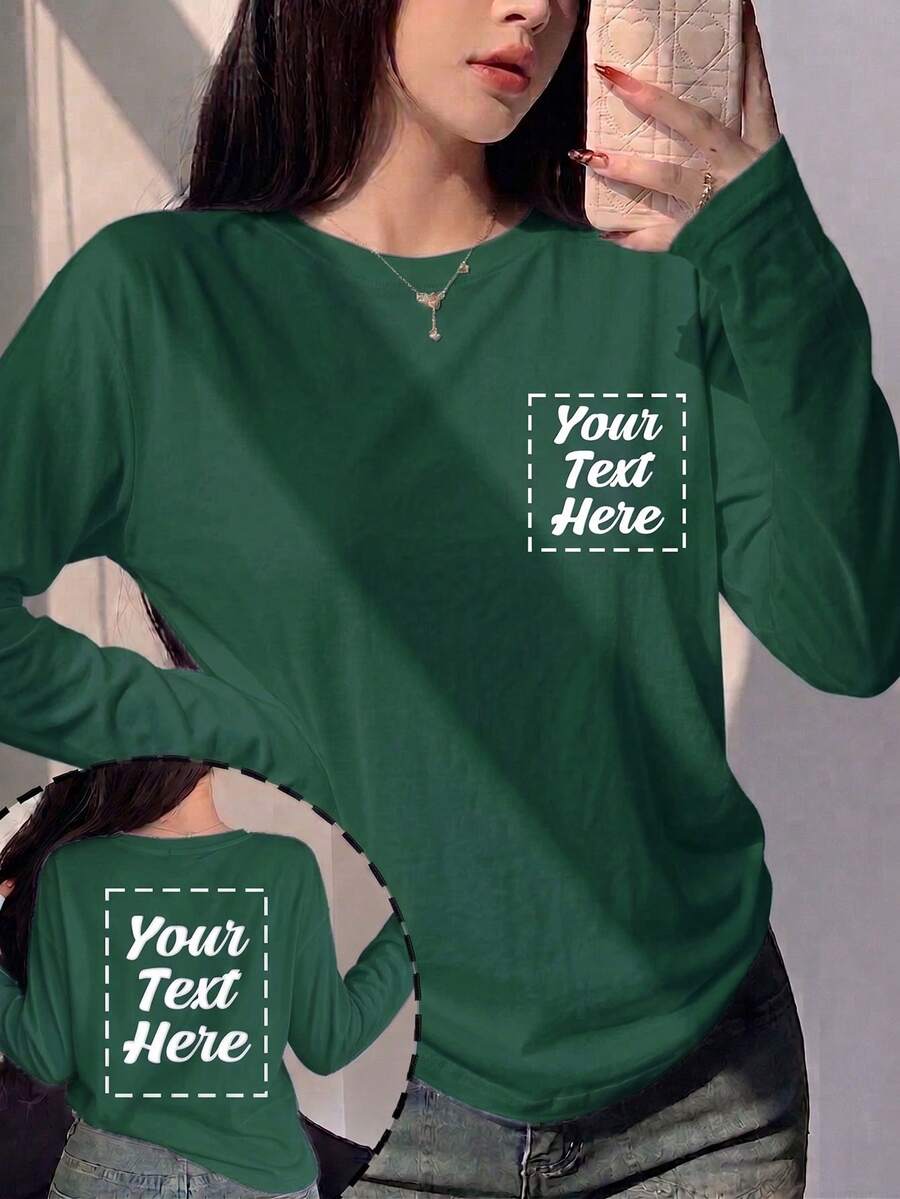 Custom Women's Long Sleeve T-Shirt - Add Your Text, Customize Your Text/Message/Birthday Wishes. Personalized Text Customization Sports - Dark Green - View 1