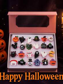 Set 10 Cincin Resin Kartun Halloween, Desain , Hantu, Laba-laba, Kastil, Topi Penyihir (Dikirim Acak), Aksesori Dekoratif untuk Pesta Liburan, Hadiah - MultiWarna - View 3