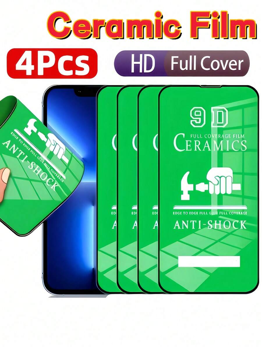 4片裝 HD 柔性陶瓷膜手機螢幕保護貼，適用 18 Pro Max 17 16 15 14 13 12 11 系列，全螢幕覆蓋、防爆、耐刮、無氣泡、自動吸附軟膜，非玻璃