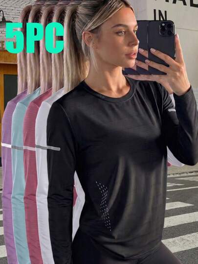 Women's Spring Autumn Outdoor Casual Quick Dry Long Sleeve 5-Piece Set, Versatile Outfit For Daily Wear, Loungewear, Office, Camping And Parties