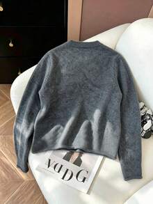 1pc Solid Color Minimalist Premium Comfortable Inner Layer Wearable Versatile Commute Crew Neck Long Sleeve Pullover Knit Sweater - Grey - View 2