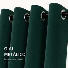 POLIGONO Cortina lisa tipo terciopelo Verde Oscuro de 140 x 225 cm con 8 ojales metálicos, panel para ventana de sala y recámara, paquetes de 1, 2 y 4 piezas a elegir, tela densa con cuerpo que atenúa la luz intensa y ayuda a dar privacidad, caída elegante con dobladillo parejo, no es cortina blackout, marca POLÍGONO - Verde Oscuro - Ver 5