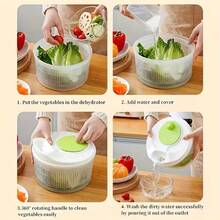 Centrifugadora de verduras de secado rápido multifunción, secador manual de verduras y frutas, colador de doble capa con cuenco de lavado, centrifugadora de frutas y verduras, PP no recargable, contacto con alimentos, utensilio de cocina, preparación eficiente de ensaladas, deshidratador de verduras (material plástico) - Multicolor - Ver 7