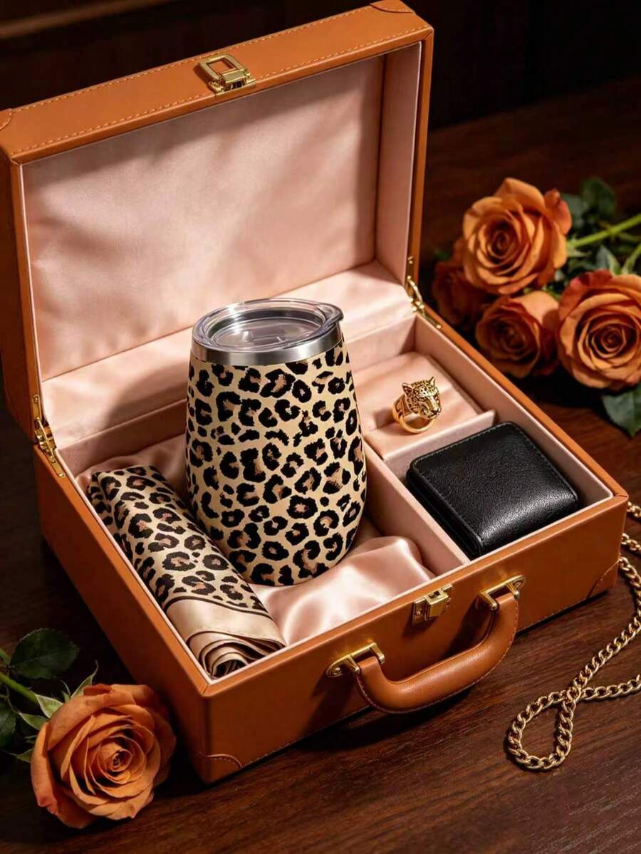 1pc/5pcs 12oz Stainless Steel Insulated Wine/Coffee Cup For Couples, With Sliding Lid, Boyfriend Birthday Gift Holiday Gift Cream Bottom Classic Black Leopard Print Egg-Shaped Insulated Water Cup, Fashionable Leopard Print Portable Drinking Cup, Suitable For Party, Daily Use And Gift Queue Gathering Photo Lovers Sisters All Seasons - Multicolor - View 1