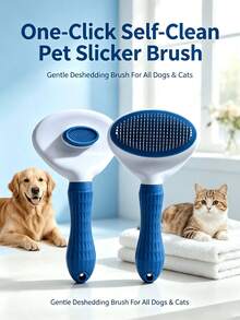 2-In-1 Pet Grooming Comb Set, Double-Sided De-Matting Comb & One-Click Self-Cleaning Slicker Brush, Hair Removal Tool For Cats And Dogs, Pet Shedding Cleaning Grooming Accessories - Multicolor - View 3