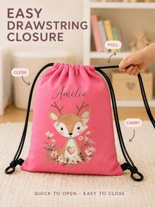 Customized Wildlife Zoo Animal Name Drawstring Bag - Personalized Zoo Text Backpack, Suitable For Picnics, Unique Gift Bags, Can Be Used As Birthday Party, Baby Shower Gifts And Customized Birthday Presents - Multicolor - View 2