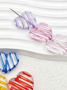 10 buah Manik-manik Akrilik Transparan Bergaris Warna-warni Berbentuk Hati Berlubang Ukuran 2.4*2.35mm untuk DIY Kalung, Rantai Ponsel, Gantungan Kunci, dan Liontin Tas. - Hati Bergaris - View 3