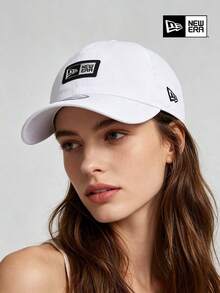 New Era White Baseball Cap, Classic Logo Patch Curved Brim Hat, Adjustable Casual Streetwear Style, Unisex - White - View 2