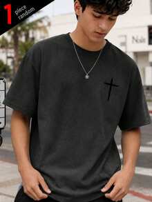 [1pc Random]1pc Boys' Casual Outdoor Sports Minimalist Suede Short Sleeve T-Shirt, Summer - Grey - View 4