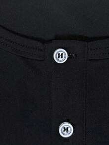 Men's Outdoor Long Sleeve Henley Shirt, Solid Color Button Placket Crew Neck Breathable Lightweight Casual Hiking Climbing Top - Black - View 7