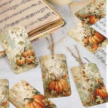 50pcs Thanksgiving Day Fall Gift Tags With Hemp Rope, Vintage Autumn Pumpkin Paper Gift Tags, Holiday Harvest Hanging Labels For Gift Wraapping, Candy Bag & Party Favor Decorations - Multicolor - View 2