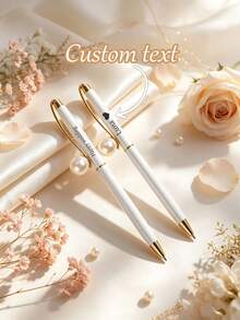 1pc Personalized Pearl Metal Ballpoint Pen, Customizable Engraved Ballpoint Pen, White Pearl, Optional With Pen Box, Wedding Guest Book Pen, Bridal Shower Bridesmaid Gift, Customized Wedding Signature Pen - Sets - View 1