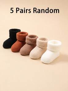 5 Pairs Random Baby Maillard Color Series Terry Socks, Warm And Breathable For Winter, Suitable For Newborns - Multicolor - View 6