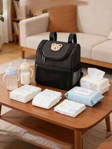 1 buah Tas Penyimpanan Kereta Bayi dengan Patch Beruang Lucu, Keranjang Penyimpanan Popok Multifungsi, Kapasitas Besar, Perlengkapan Penting untuk Para Ibu - MultiWarna - View 6