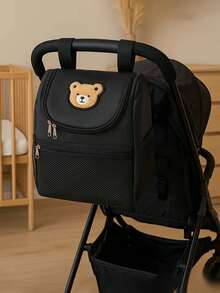1 buah Tas Penyimpanan Kereta Bayi dengan Patch Beruang Lucu, Keranjang Penyimpanan Popok Multifungsi, Kapasitas Besar, Perlengkapan Penting untuk Para Ibu - MultiWarna - View 3