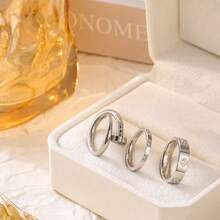 3pcs/Set Women's Rings, Long-Lasting Color, 18K Stainless Steel Fashion Elegant Summer Style Rings, Size 6-10, Wedding Rings - Gold - View 4
