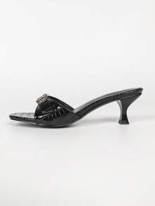 Black Animal Pattern Open Toe Buckle Accent Mid Heel Slip On Sandals Women Outdoor Casual Summer Footwear - Black - View 8