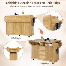 Kitchen Island Natural With Storage Adjustable Foldable Made Of Wood For Kitchen And Dining Area - 自然的 - 查看 11