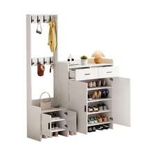 Hall Tree White With Storage With Drawers With Doors Made Of Wood For Entryway And Hallway - 白色 - 查看 6