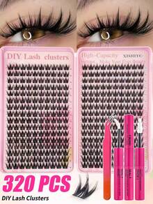 320pcs Single Lash Clusters, Lash Cluster Set, Fine Lash Clusters, Natural Lash DIY Lash Extension Set, Cluster Lash Set (320 Clusters, 10-16mm) - Lightweight Natural Style Lash Extension Set, Featuring Fine Stem Design, Includes Adhesive And Setting Liquid, Suitable For Home DIY. - Multicolor - View 11