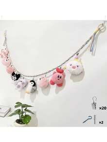 Handmade Knitted Plush Doll Hanging Storage Rack, 20 Clips 2 Hooks Vertical Wall Display Chain, Wooden Ring Metal Clip Doll Storage, Space-Saving Closet Bedroom Living Room Background Wall Decor, Collector's Gift - Multicolor - View 12